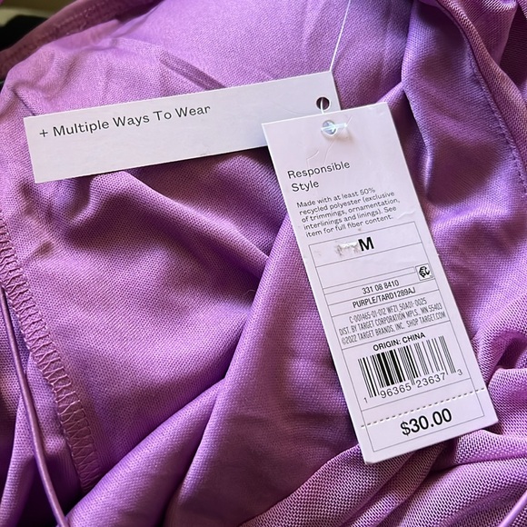 NWT WILD FABLE Purple Lavender Mesh Ruched Spaghetti Strap Dress Medium - Picture 8 of 12